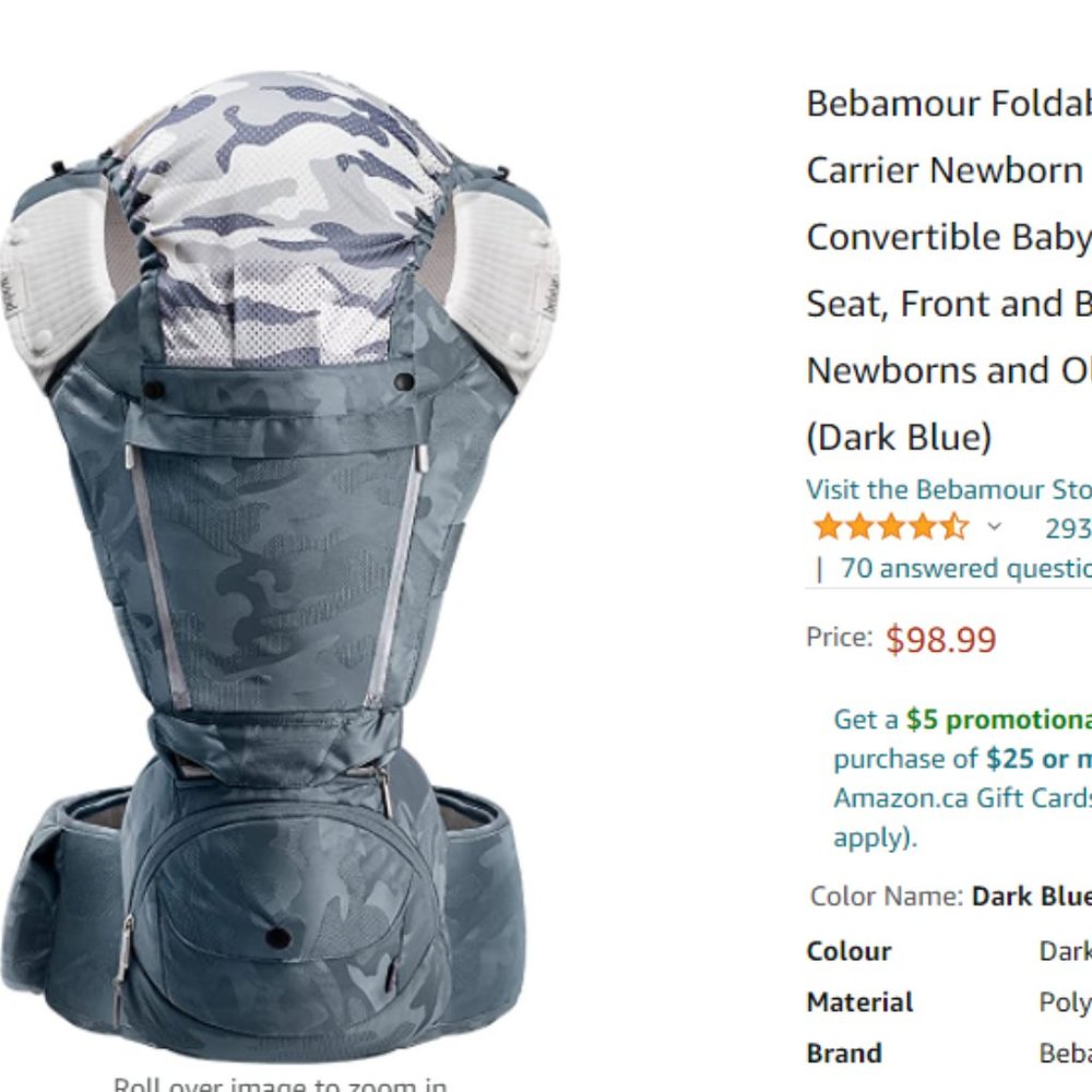 SOLD -Bebamour Foldable Baby Carrier with Hip Seat